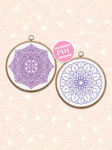 Mandala set cross stitch pattern download PDF, Monochrome mandala embroidery, Floral ornament cross stitch chart, Mandala digital PDF #S10 $7.70