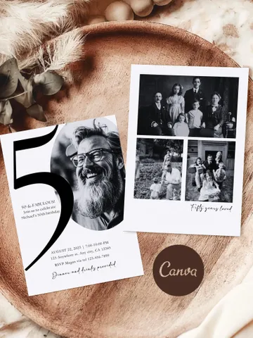50th Birthday Party Invitation Card, Look Who's 50, Editable 50th Birthday Card Template, Printable Minimalist Birthday Photo Canva Invites $7.00