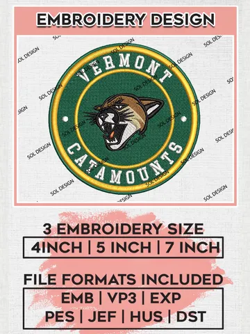 NCAA Vermont Catamounts Round Logo Embroidery, NCAA Vermont Catamounts Logo Embroidery files, NCAA Teams, Machine embroidery designs, Digital Download $6.99