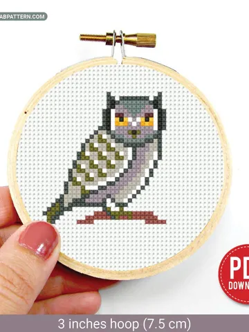 Mini Owl bird Cross stitch pattern, contemporary, Abstract, forest, beginner counted, modern chart, DIY, embroidery, instant, Digital PDF $4.29