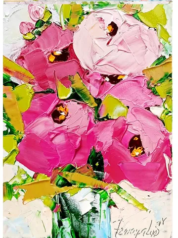 Peonies painting Flowers original oil painting Small Original art Peony wall art Pink peonies artwork Floral New home gifts 7x5 in $45.00
