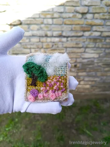 Crochet Brooch Tree in a floral field $51.00