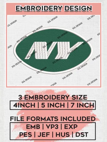 NFL New York Jets Embroidery Design Files, NFL Jets, NFL Logo Embroidery Files, NFL New York Jets Machine Embroidery Design, Digital Download