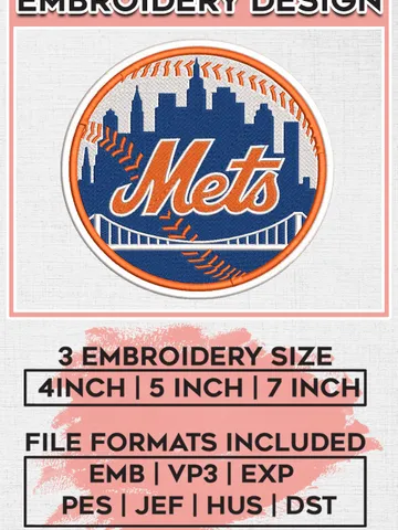MLB Mets Baseball Team Logo Embroidery Design, MLB New York Mets Embroidery files, Baseball Team, New York Mets Design, Digital Download $6.99