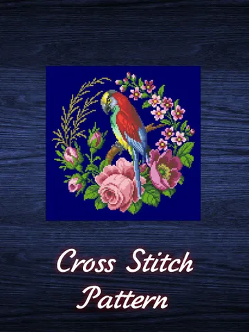 Antique Cross Stitch Pattern Parrot with Flowers Digital Download PDF $9.50