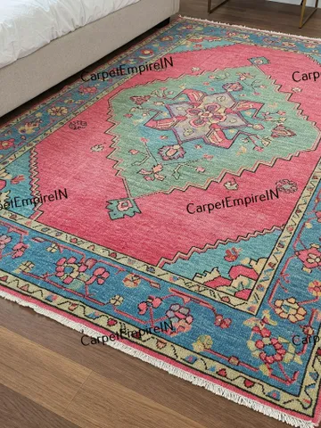 Antique Pink and Blue Oushak Hand Knotted Rug 4x6,5x8 6x9,8x10,9x12,10x14 ft Handmade Rugs for Living Room - Exquisite Contemporary rug. $567.80