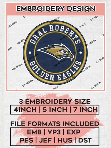 NCAA Oral Roberts Golden Eagles Round Logo Embroidery, NCAA Oral Roberts Golden Eagles Logo Embroidery files, NCAA Teams, Machine embroidery designs, Digital Download