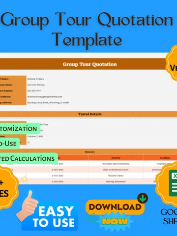 Group Tour Quotation Template, Google Sheets Travel Quote Calculator, Digital Download,Easy-to-Use Cost Estimator for Travel Agents $5.90