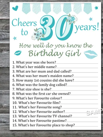 30th How well do you know the birthday girl,Adult Birthday party game-fun games for her-Instant download $1.50