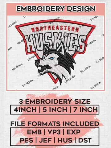 Northeastern Huskies Logo Machine Embroidery Design, NCAA Huskies Embroidery Designs, NCAA Team Embroidery Designs, NCAA Machine Embroidery Designs, Digital Download $6.99