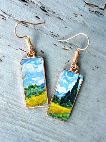 Van Gogh Earrings, Wheat field with cypresses Earrings, Van Gogh print, Van Gogh art, Van Gogh painting $34.87
