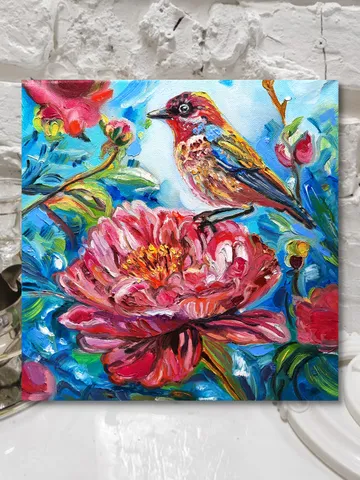 Bird Red Art Original Oil Painting Oil on canvas $85.00