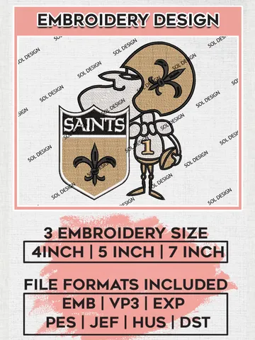 NFL New Orleans Saints Logo Embroidery Design Files, NFL Saints, NFL Embroidery Designs, NFL New Orleans Saints Machine Embroidery Design, Digital Download $6.99