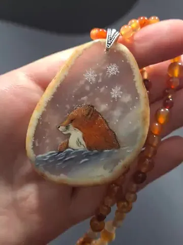 Fox pendant Hand painted jewelry orange necklace Christmas Gift Wrapping $110.00
