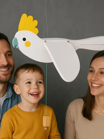 Handmade Wooden Parrot Toy – Flying Bird Mobile with Flapping Wings | Nursery or Balcony Decor, Tropical Animal Gift for Kids