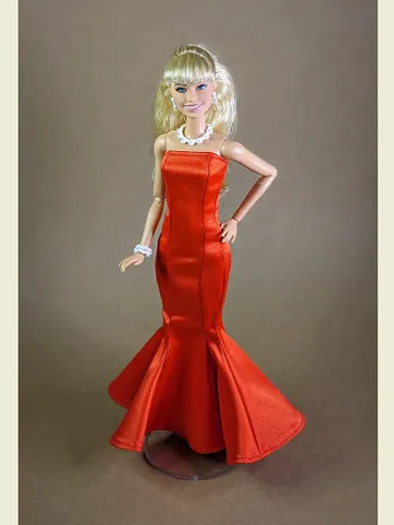 Handmade hot red evening maxi dress for 1/6 scale fashion female dolls $32.00