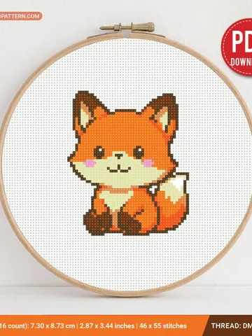 Mini cute Fox baby Cross stitch pattern, contemporary animal, beginner counted, modern chart, gift DIY, embroidery, instant, digital PDF $4.29