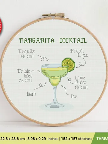 Margarita Cocktail Cross stitch pattern | Embroidery Pattern | Instant Download | Embroidery Designs $5.94