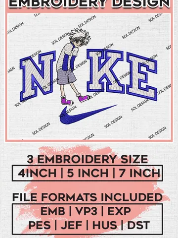 Hunter x Hunter Killua Zoldyck Nike Embroidery Files, Anime Character Embroidery, Anime Inspired Embroidery Design Digital Download EMB_ANIME_185 $6.99