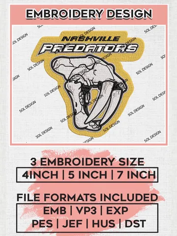 NHL Nashville Predators Head Mascot Logo Embroidery Designs, NHL Nashville Predators Team Logo Embroidery, Hockey Team Logo Emb Files, NHL Nashville, Machine embroidery Files, Digital Download $6.99
