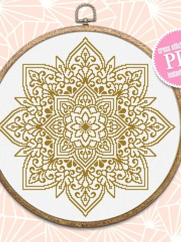 Flower mandala cross stitch pattern download PDF Easy mandala digital PDF Monochrome cross stitch Modern beginner stitch Home decor #M178 $4.60