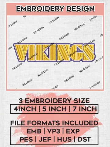 NFL Minnesota Vikings Wordmark Embroidery Designs, NFL Vikings, NFL Embroidery Designs, NFL Minnesota Vikings Machine Embroidery Design, Digital Download