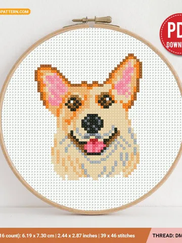Mini Corgi dog Cross stitch pattern, animal, Abstract, pet, beginner counted, modern, gift DIY, embroidery, instant Digital PDF $4.29