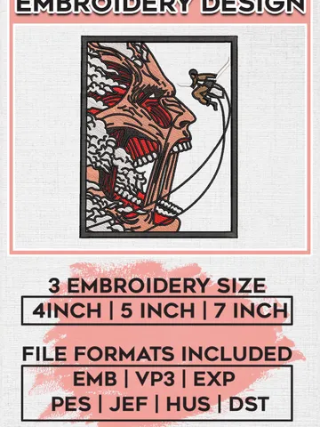 Eren Yeager Embroidery Design, Anime Character Embroidery Files, Machine Embroidery, Digital Download EMB_ANIME_249 $6.99