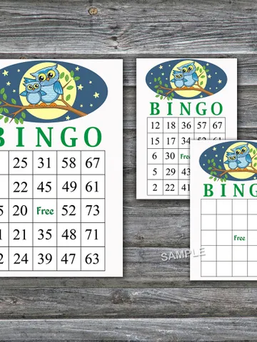 Cute Owl bingo cards,Owl bingo game,Owl Printable bingo cards,60 Bingo Cards,INSTANT DOWNLOAD--364 $3.65