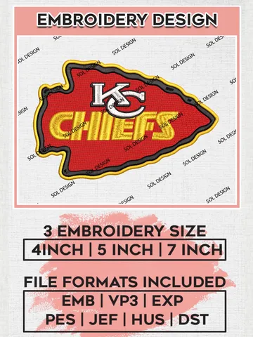 Kansas City Chiefs Embroidery Designs, NFL Chiefs , NFL Logo Embroidery Files, NFL Kansas City Chiefs Machine Embroidery Design, Digital Download $6.99