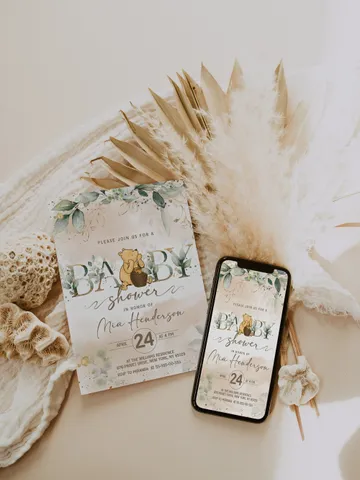 Classic Winnie Pooh Baby Shower Invitation; Neutral Baby Shower Template; Wizard Baby Shower Invite; Honey Bear Invite; Winnie Pooh wp4 $11.62
