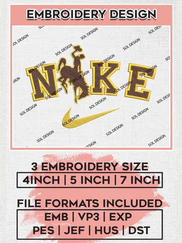 Nike Wyoming Cowboys Machine Embroidery Design, NCAA Wyoming Cowboys Embroidery Design Design files, NCAA Embroidery Designs, NCAA Machine Embroidery Designs, Digital Download