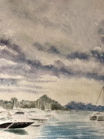 Original Watercolor painting marine scenery yacht boat 7.8 x 11.6'' inches $52.00