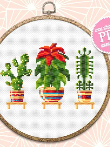 Small home plants cross stitch pattern PDF Floral cross stitch chart, Cactus cross stitch Instant download PDF, Potted plant embroidery #P10 $3.00