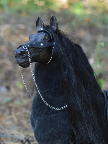 Fresian black horse art doll horse handmade