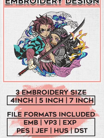 Tanjiro and Nezuko embroidery design, Kimetsu no Yaiba embroidery, logo design, anime design, Digital download EMB_ANIME_239 $6.99