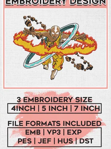 Aang embroidery design, Avatar embroidery, Anime design, Embroidery shirt, Embroidery file, Digital download EMB_ANIME_40 $6.99
