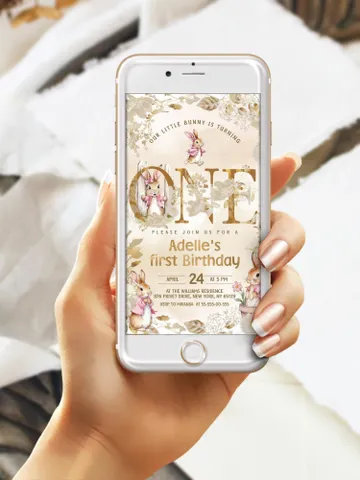 Editable Digital Invitation template for the 1st Baby Birthday party in Peter Rabbit style instant download and unlimited access pr777 $12.78
