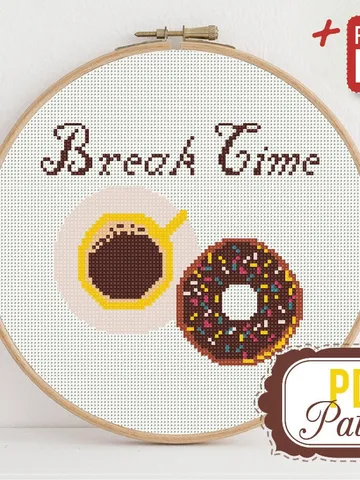 Donut Coffee Cross stitch pattern Break Time Cross stitch pattern PDF Format Instant Download Home decor Modern $5.37