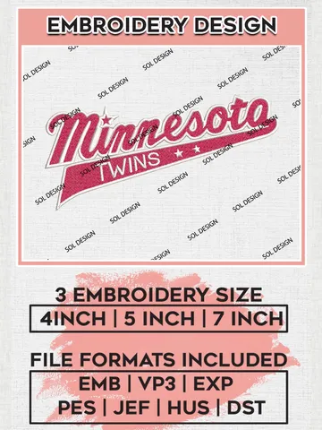 Minnesota Twins MLB Wordmark Logo Embroidery Files, MLB Minnesota Twins Team Embroidery, MLB Teams, 3 sizes, MLB Machine embroidery designs, Digital Download $6.99