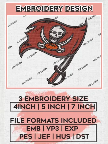 NFL Tampa Bay Buccaneers Logo Embroidery Designs, NFL Buccaneers, NFL Embroidery Designs, NFL Tampa Bay Buccaneers Machine Embroidery Design, Digital Download $6.99