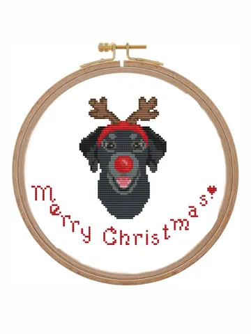 Black lab cross stitch pattern modern Christmas dog cross stitch pattern simple Small Merry Christmas ornament X stitch pattern labrador