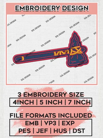 Atlanta Braves Axe Logo Machine Embroidery Files, MLB Atlanta Braves Team Embroidery, MLB Teams, 3 sizes, MLB Machine embroidery designs, Digital Download $6.99