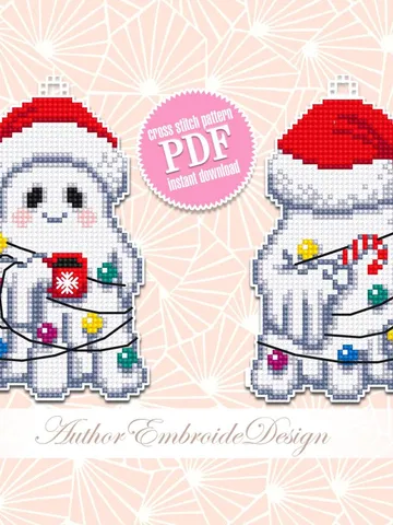 Christmas ghost cross stitch pattern PDF download Double-sided Christmas tree decor for plastic canvas, Cute ghost pattern digital PDF #N159 $3.60