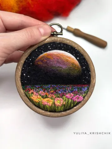 Embroidered and needle felted painting "Galaxy garden" $300.00