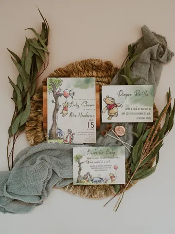 Classic Winnie Pooh Baby Shower Invitation Set; Neutral Baby Shower Template; Wizard Baby Shower Invite; Honey Bear Invite; Winnie Templat $22.65