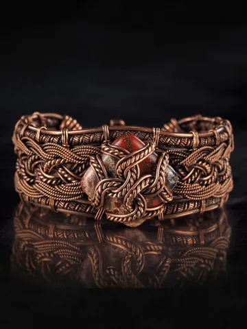 Copper wire wrapped jasper bracelet Unique woven copper wire bangle