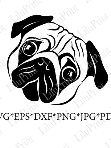 Pug SVG Pug head clipart Dog face png overlay, Dog lover cut file for Cricut Silhouette Instant download $3.48