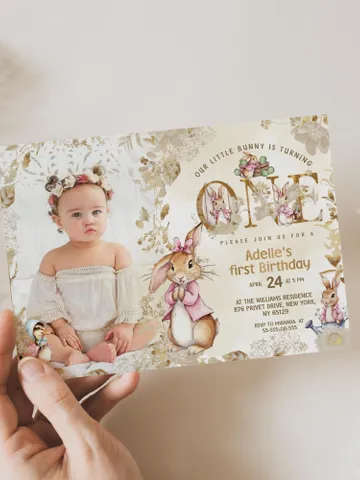 Editable and Printable Invitation template for 1st Baby Birthday party in Peter Rabbit style instant download and unlimited access pr777 $12.78