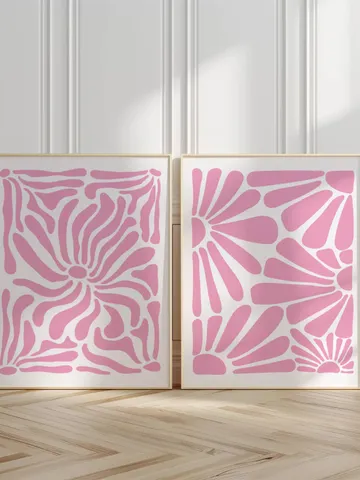 Soft Pink Wall Art Set of 2 Prints, Boho Flower Print, Pink Abstract Minimalist Organic, Pink Floral Wall Art, Wild Flower, Printable Art $3.13